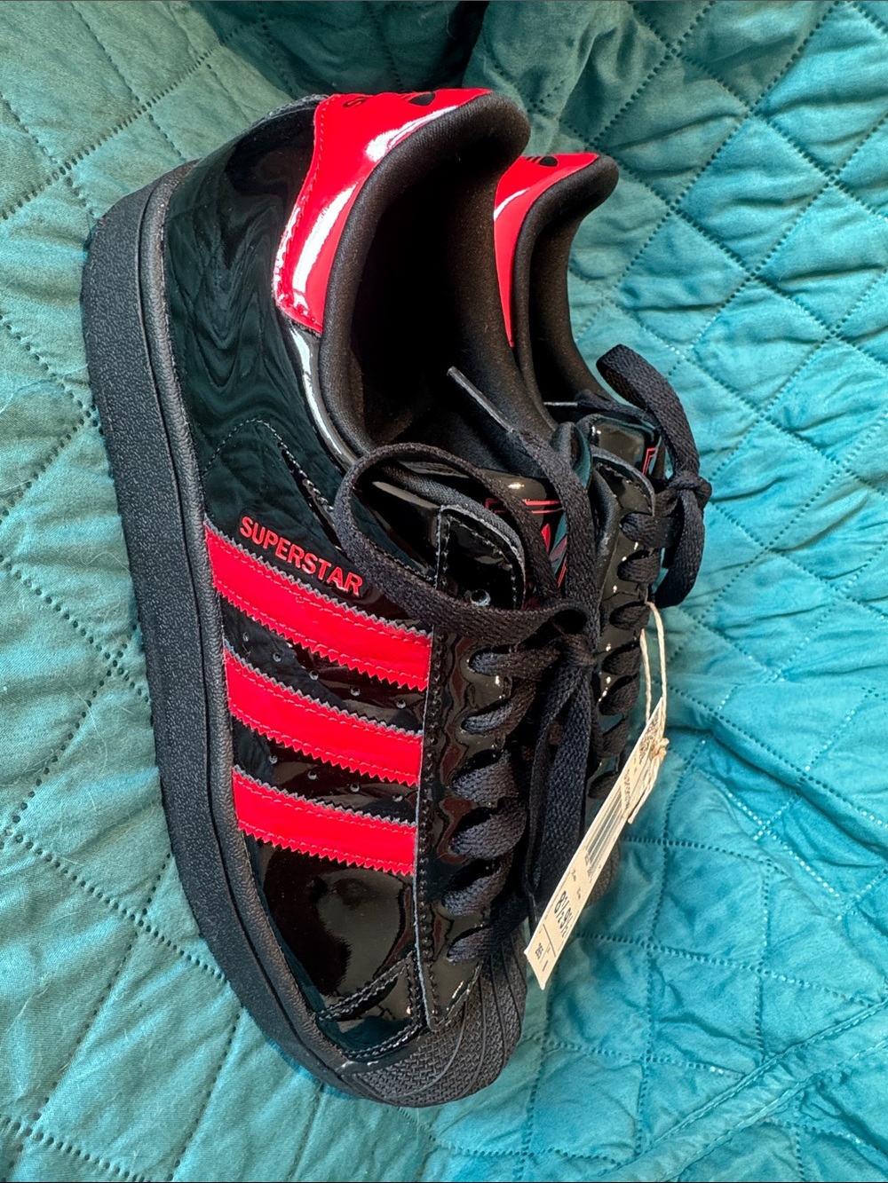 NWT adidas Black Sneakers with Red Stripes - Superstar II - Picture 2 of 15